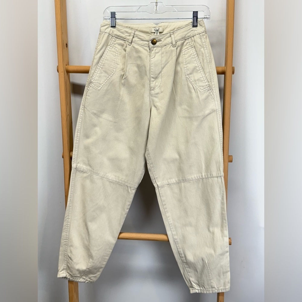 EASEL  Beige carpenter utility gathered ankle pants size S